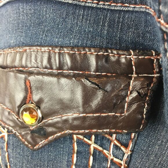 True Religion Ricky Pleather Jewel Embellished Straight Leg Jeans 29 - Picture 7 of 9